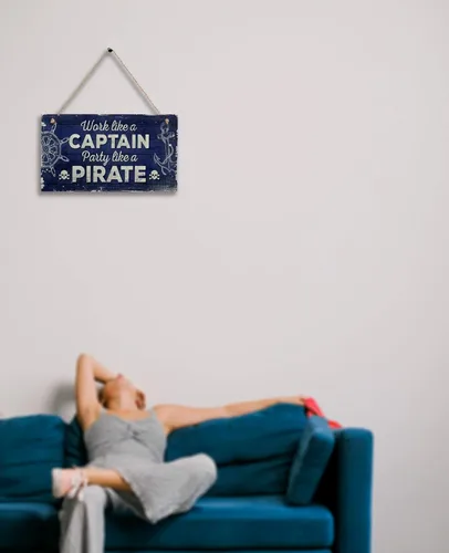 Miniatura 4 de CAKIROTS Placa de regalo con temática náutica con temática náutica con texto en inglés "Work Like A Captain Play Like A Pirate", placa de madera