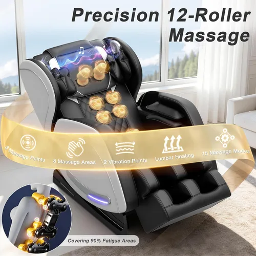 Miniatura 5 de Megashock SL Track 2026 Silla de masaje de cuerpo completo, silla de masaje de gravedad cero con calor trasero, 12 rodillos fijos, masaje de pies