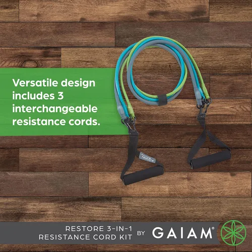 Miniatura 3 de Kit de Bandas de Resistencia 3 en 1 de Gaiam con Mangos de Agarre Cómodo y Bandas de Fuerza Intercambiables para Entrenamiento de Alta Intensidad