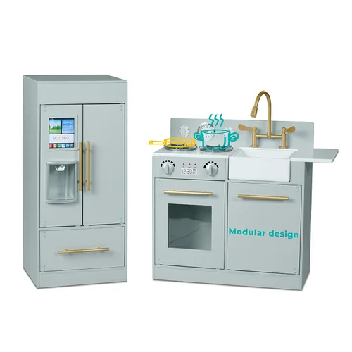 Miniatura 6 de Teamson Kids Little Chef Charlotte - Cocina Moderna Modular Interactiva de Madera para Jugar con Refrigerador, Estufa y Lavabo en Gris con Acentos