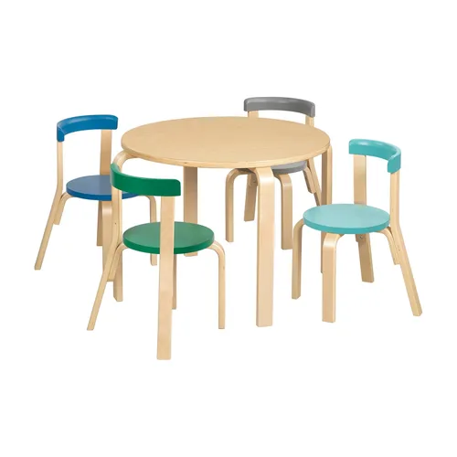 ECR4Kids Juego de mesa Bentwood y silla curvada con respaldo curvo, muebles para niños, contemporáneo, 5 piezas
