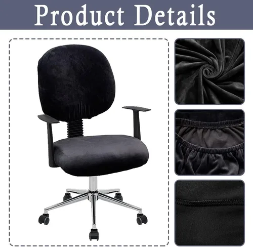 Miniatura 3 de ITFRO Funda negra para silla de oficina, de terciopelo, elástica, 2 piezas, funda para silla de escritorio de computadora, funda giratoria universal