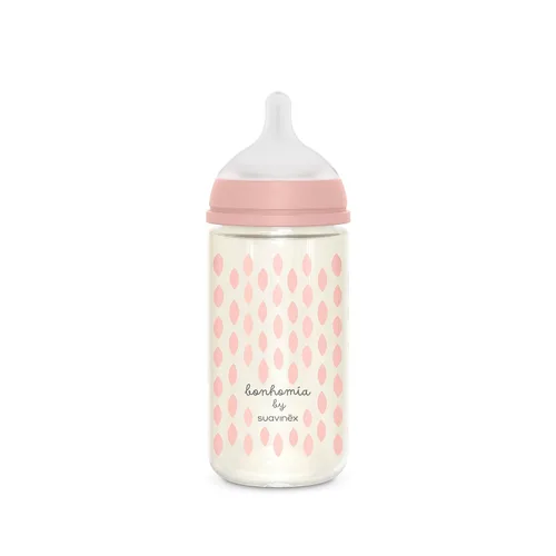 Miniatura 2 de Suavinex Bonhomia - Biberón de vidrio con pezón de silicona SX PRO, biberones anticólicos, biberones para bebés amamantados, flujo medio, 3 meses, 8