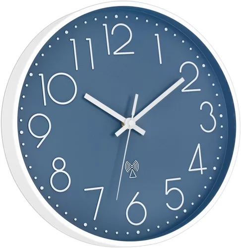 Miniatura 7 de Foxtop Reloj de pared atómico que funciona con pilas, redondo, analógico, moderno, juego automático para oficina, aula, dormitorio, cocina, sala