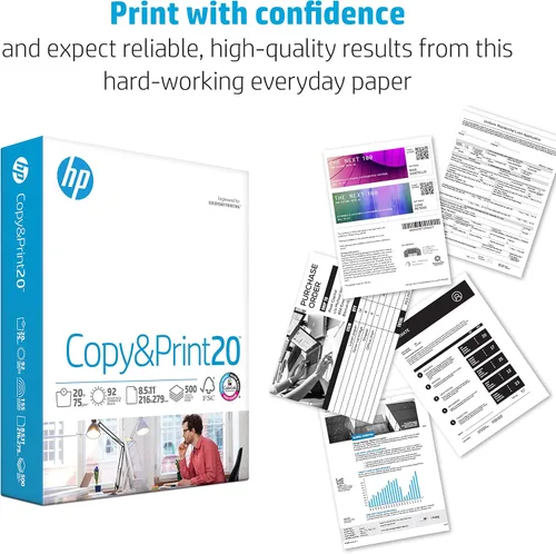 Miniatura 3 de Papeles para impresora HP Papel de 8.5 x 11 Copia e impresión 20 lb Paquete de 6 - 2,400 hojas Brillo 92 Fabricado en Estados Unidos