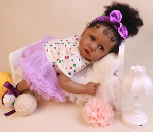 Miniatura 5 de HOOMAI - Muñeca imitación de bebé real, con cuerpo suave de 22.8 pulgadas, muñeca realista de niña afroamericana