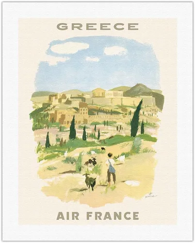 Miniatura 7 de Greece - Acropolis of Athens - France - Vintage Airline Travel Poster by Georges Beuville c.1958 - Fine Art Rolled Canvas Print 11in x 14in