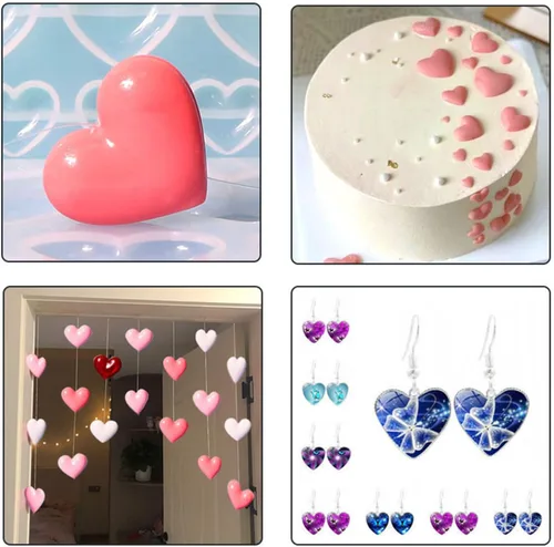 Miniatura 6 de Molde de silicona de 2 piezas en forma de corazón, molde de fundición para joyería en forma de corazón de tamaño mixto para hacer aretes y proyectos