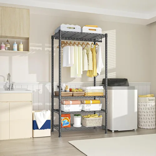 Miniatura 5 de Ulif H2 - Perchero resistente para ropa de 4 niveles independiente, estante para colgar ropa con estantes y perchas, organizador de clóset y sistema