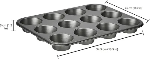 Miniatura 3 de Amazon Basics Molde redondo antiadherente para hornear muffins, 12 tazas, juego de 2, gris, 13.9 x 10.55 x 1.22 pulgadas