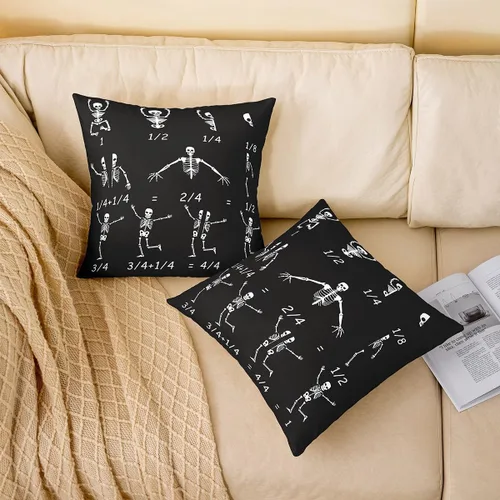 Miniatura 2 de Manfei Skull Maths Throw Pillow Cover Gothic Style Square Cushion Case Halloween Skeletons Black White Decor Throw Porch Pillows Cases for Couch