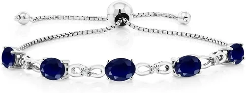 Miniatura 51 de Gem Stone King Pulsera de tenis de diamantes cultivados en laboratorio con piedra natal de 3-6 quilates para mujer, plata de ley 925, ovalada