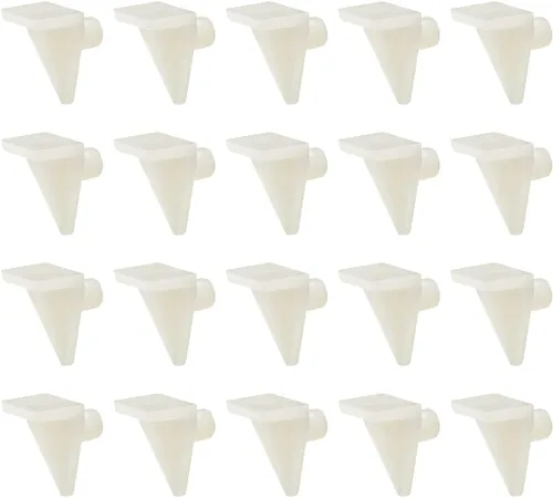 Miniatura 4 de uxcell Pinzas de soporte de estante de plástico, 20 unidades, 0.197 in, clips de estante de gabinete, clavija de soporte para muebles de cocina