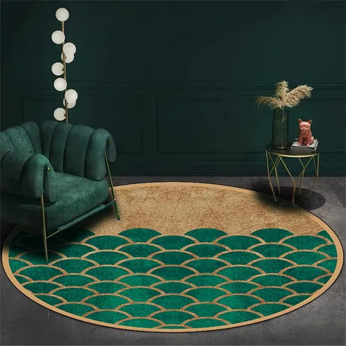 Miniatura 8 de HM&DX Alfombras de lujo ligeras 3D, modernas alfombras circulares abstractas de mármol, lujosas, lavables, antideslizantes, circulares, para sala