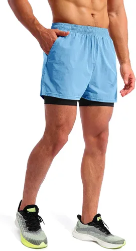 Miniatura 3 de Pudolla Mens 2 in 1 Running Shorts 5" Quick Dry Gym Athletic Workout Shorts for Men with Phone Pockets