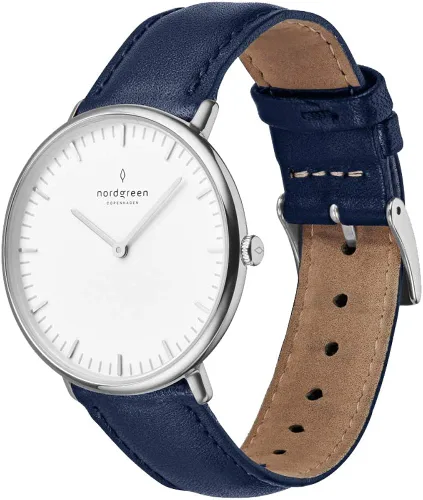 Nordgreen Native - Reloj analógico escandinavo con correa de piel o malla intercambiable, color plateado