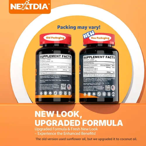 Miniatura 2 de Vitamina D3 20,000 UI + Vitamina K2 (MK4 y MK7) 200 mcg + citrato de calcio, vitamina D3 K2 Softgel óptimo - Hueso y músculo fuertes, absorción