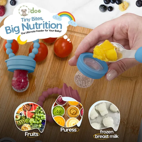Miniatura 3 de O'doe Comedero de frutas Chupete de frutas para bebés con 1 comedero y 3 pezones Sin BPA, alimentador de alimentos para bebés y mordedor
