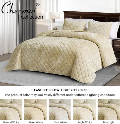 Miniatura 5 de Chezmoi Collection Lux - Juego de edredón de terciopelo beige Queen, 3 piezas, ropa de cama de terciopelo envejecido de felpa para todas