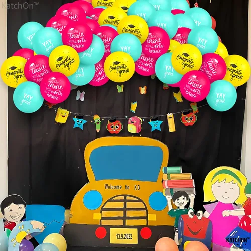 Miniatura 4 de KatchOn, Juego de globos de graduación azules, amarillos y rosados, 12 pulgadas, paquete de 75 Globos de graduación de felicitaciones, globo Yay