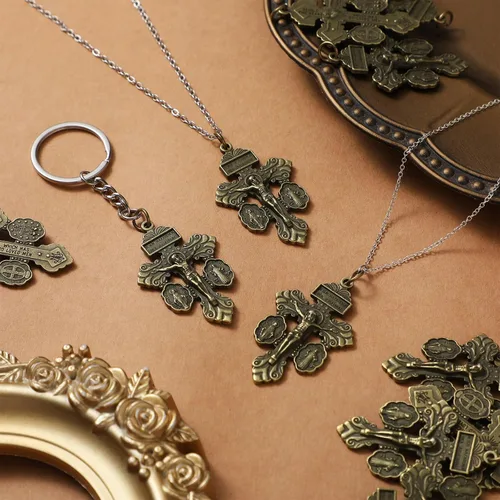 Miniatura 4 de 30 piezas de crucifijo católico para hacer rosarios a granel de 2.2 pulgadas, dijes de cruz colgantes, crucifijo de perdón para rosarios