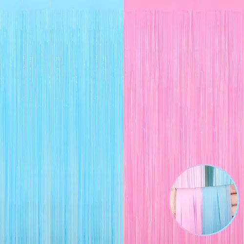Miniatura 17 de Paquete de 4 cortinas de flecos de papel metálico rosa, 3.28 pies x 8.2 pies, cortinas de serpentinas de flecos de oropel metálico para accesorios