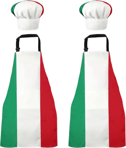 SATINIOR - Delantal italiano y sombrero de chef para mujeres y hombres, disfraz italiano, babero de tela, delantal de bandera de Italia con