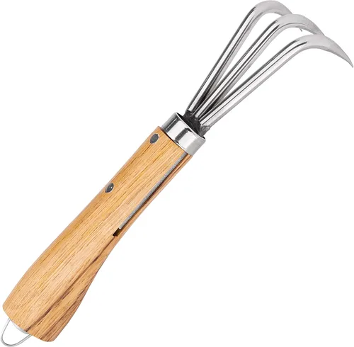 Nisaku NJP957 Nekaki Sanbondume - Cultivador manual de triple garra, longitud de dientes de acero inoxidable japonés, 1.5 pulgadas, mango de madera