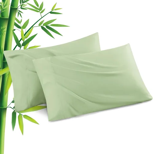 Fundas de almohada tamaño estándar paquete de 2, fundas de almohada de viscosa refrescante con cierre de sobre, cubierta de almohada fresca y Verde