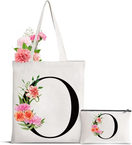 Miniatura 21 de Bolsa de lona con letra inicial personalizada, regalo para el día de la madre, damas de honor, novia, cumpleaños, boda Flower-D