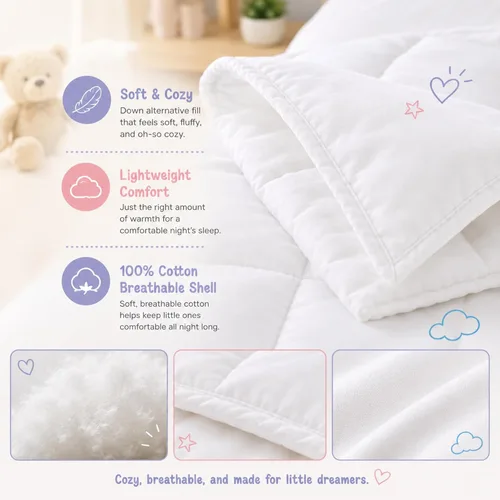 Miniatura 2 de Continental Bedding Edredón para niños pequeños, relleno de edredón de microfibra 100%, manta para dormir con funda de algodón, se adapta a cuna