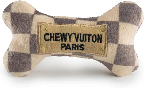 Miniatura 23 de Haute Diggity Dog Black Checker Chewy Vuiton Bone, Juguetes de Peluche de Diseñador para Perros con Chirriador Interactivo, Estimulante Hueso