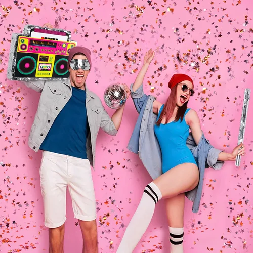 Miniatura 8 de Boombox Piñata con palo con los ojos vendados de los años 80, hip hop, juego de piñata mexicana para fiesta de regreso a los 80, regalos de radio