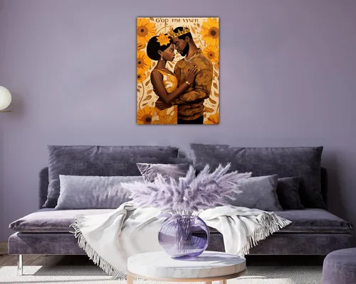 Miniatura 239 de Arte de pared afroamericano, decoración de rey y reina bailarín negro para sala de estar, arte de pareja de amor negro para dormitorio, lienzo