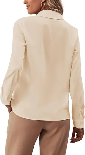 Miniatura 2 de LYANER Blusa de manga larga con cuello y botones en la parte delantera y volantes para mujer