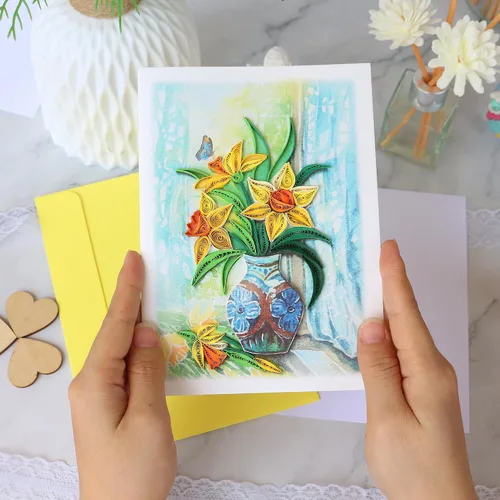 Miniatura 6 de KingKraft Tarjeta de felicitación de flores de narcisos, tarjeta de felicitación hecha a mano para todas las ocasiones, tarjeta de cumpleaños