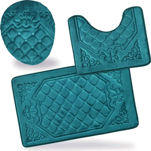 Miniatura 18 de All American Collection - Juego de 3 tapetes de baño de espuma viscoelástica con diseño de corona de felpa suave antideslizante para ducha, baño