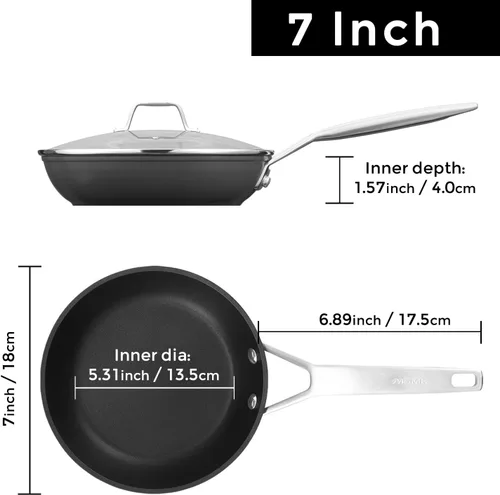 Miniatura 6 de MsMk - Sartén antiadherente pequeña de 7 pulgadas con tapa, para huevos y tortilla, también antiadherente, resistente a arañazos, sartén