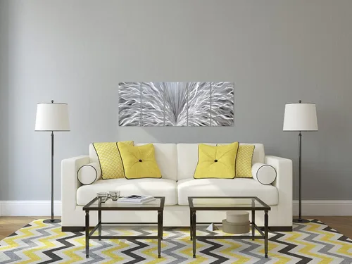 Miniatura 7 de SYGALLERIER Arte de pared de metal plateado hecho a mano, enorme obra de arte abstracta 3D de aluminio, escultura moderna, imágenes metálicas