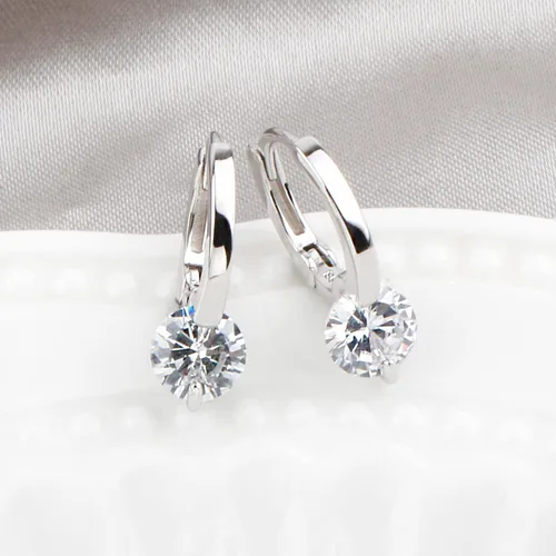 Miniatura 5 de 925 Sterling Silver Simulated Diamond Solitaire Tiny Huggie Hoop Earrings