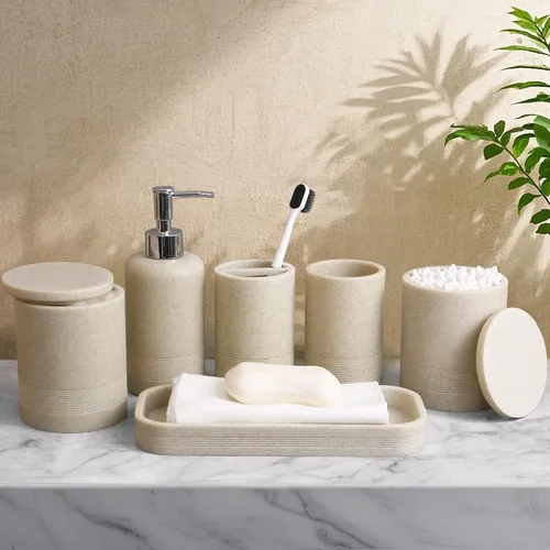 Miniatura 2 de LIN CHUAN Juego de accesorios de baño de 6 piezas, juego de accesorios de baño con dispensador de jabón, juego de soporte para cepillos de dientes