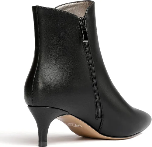 Miniatura 5 de WAYDERNS Botas cortas de cuero con cremallera mate para mujer, tacón bajo y tacón bajo con cremallera de 2 pulgadas