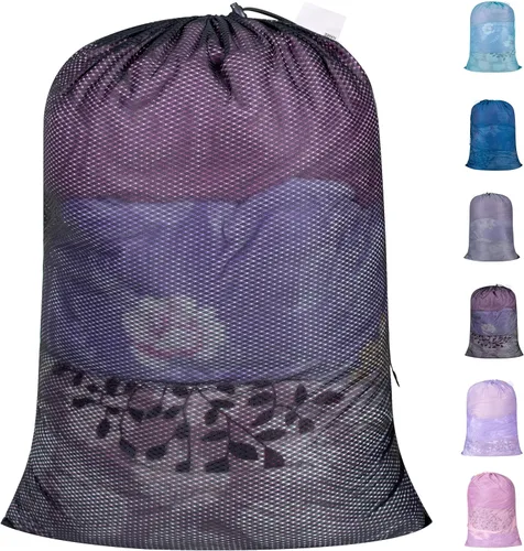 Miniatura 18 de Polecasa Bolsas de lavandería grandes de malla de diamante extra resistentes con cierre de cordón y etiqueta de identificación, paquete de 2 bolsas