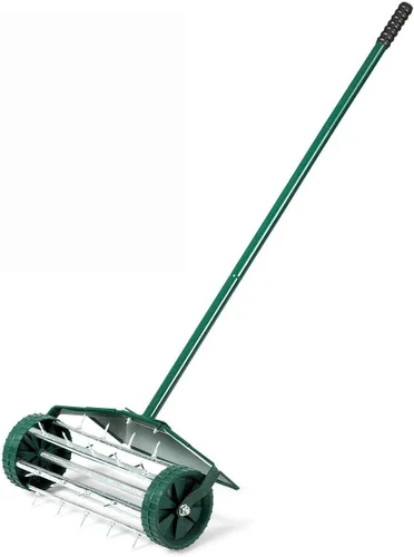 Goplus Aireador de césped rodante, 18 pulgadas para jardín y patio, con púas de empuje giratorias, para aireación de suelo, herramienta de aireación