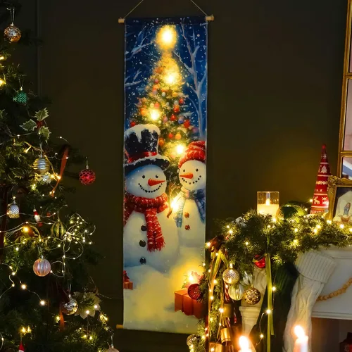 Miniatura 3 de SOFFEE DESIGN Lienzo de árbol de Navidad de 16 x 47 pulgadas, 6 luces LED, decoración de pared de invierno, punto focal de entrada de vacaciones