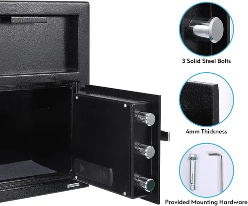 Miniatura 3 de Caja fuerte de depósito ignífuga con ranura de caída, caja fuerte electrónica antirrobo para negocios con bloqueo de teclado numérico programable