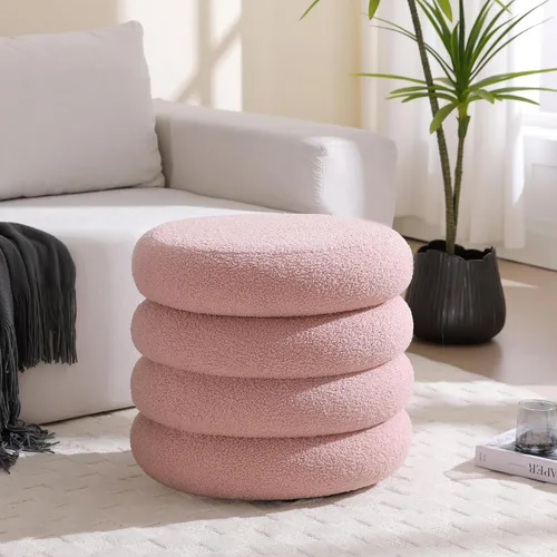 Miniatura 12 de ONEVOG Otomana redonda de almacenamiento, mesa otomana pequeña de 20 pulgadas con tapa extraíble, taburetes de tela de lino suave para sofá, asiento