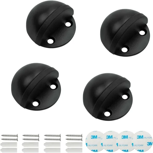 SANATO Paquete de 4 topes de puerta de acero inoxidable montados en el suelo de cúpula baja color negro automontado y montado en tornillos