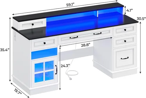Miniatura 2 de BTHFST Escritorio ejecutivo con cajón de archivos, escritorio para computadora con soporte para monitor, escritorio de oficina en casa con cajones