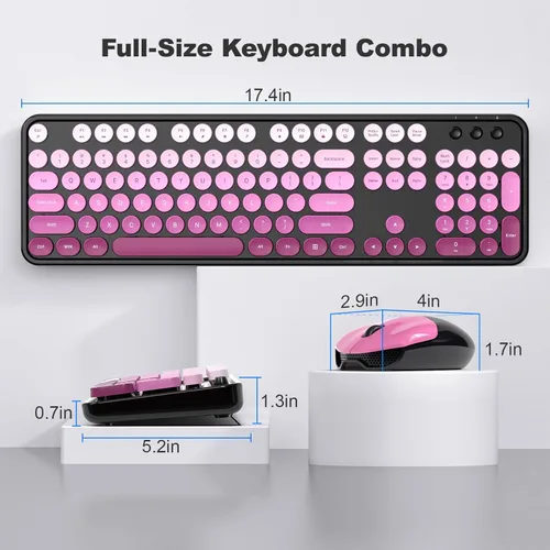 Miniatura 126 de KNOWSQT Combo de teclado y ratón inalámbrico, teclados lindos de tamaño completo estilo máquina de escribir 2.4G azul colorido - receptor USB Plug